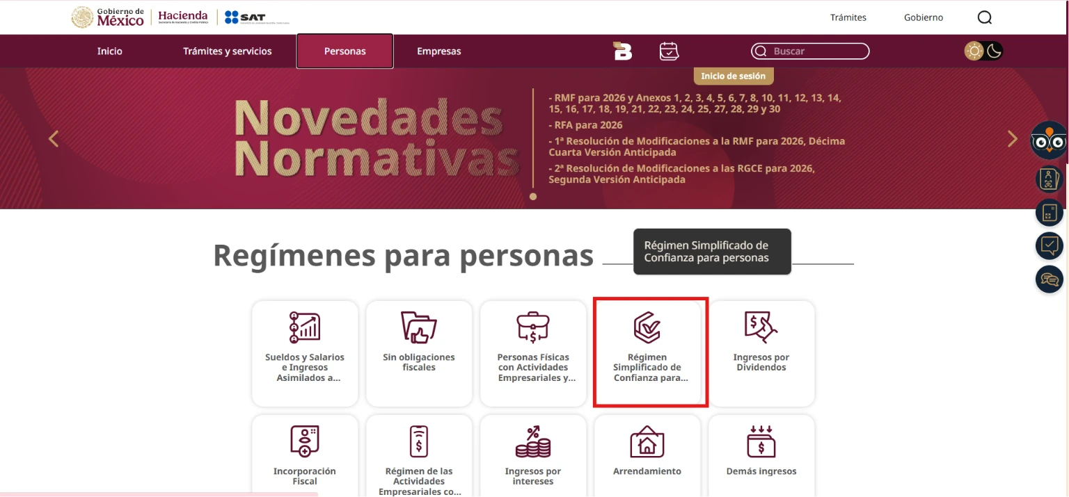 Select Régimen Simplificado de Confianza
