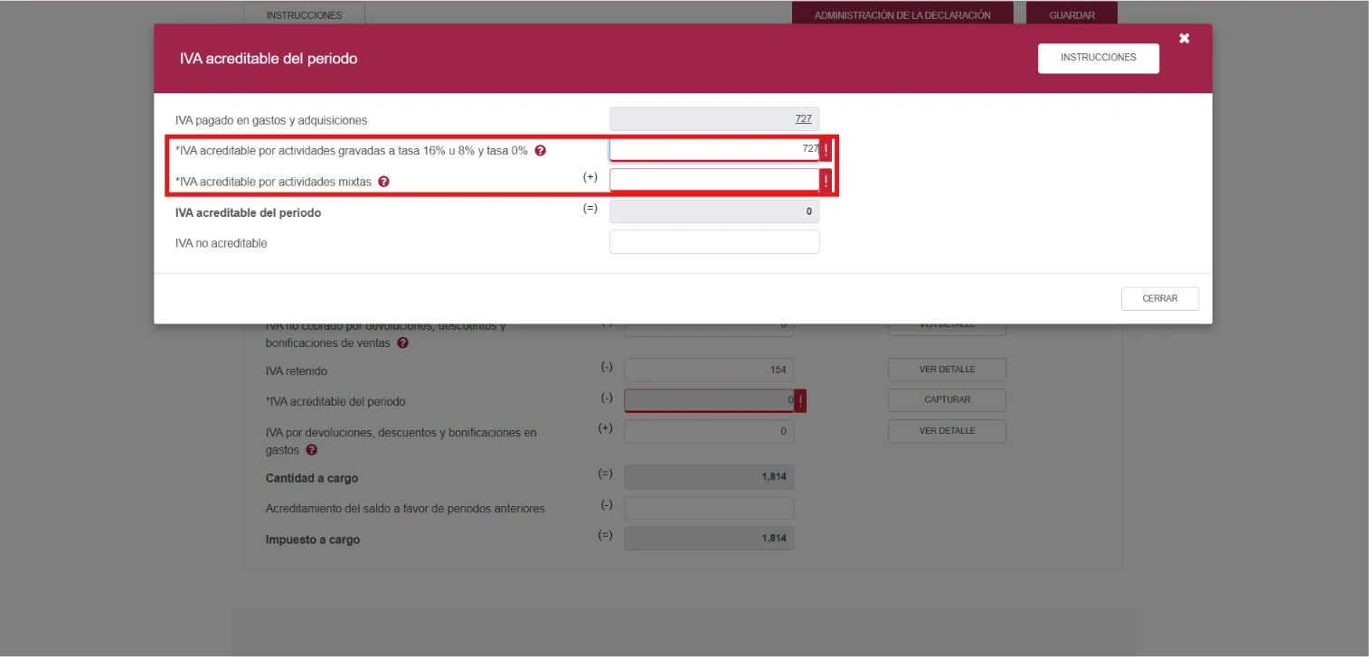 Breakdown of the creditable IVA for the period