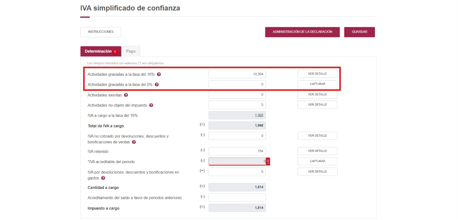 Transactions taxed at the 16% and 0% rates