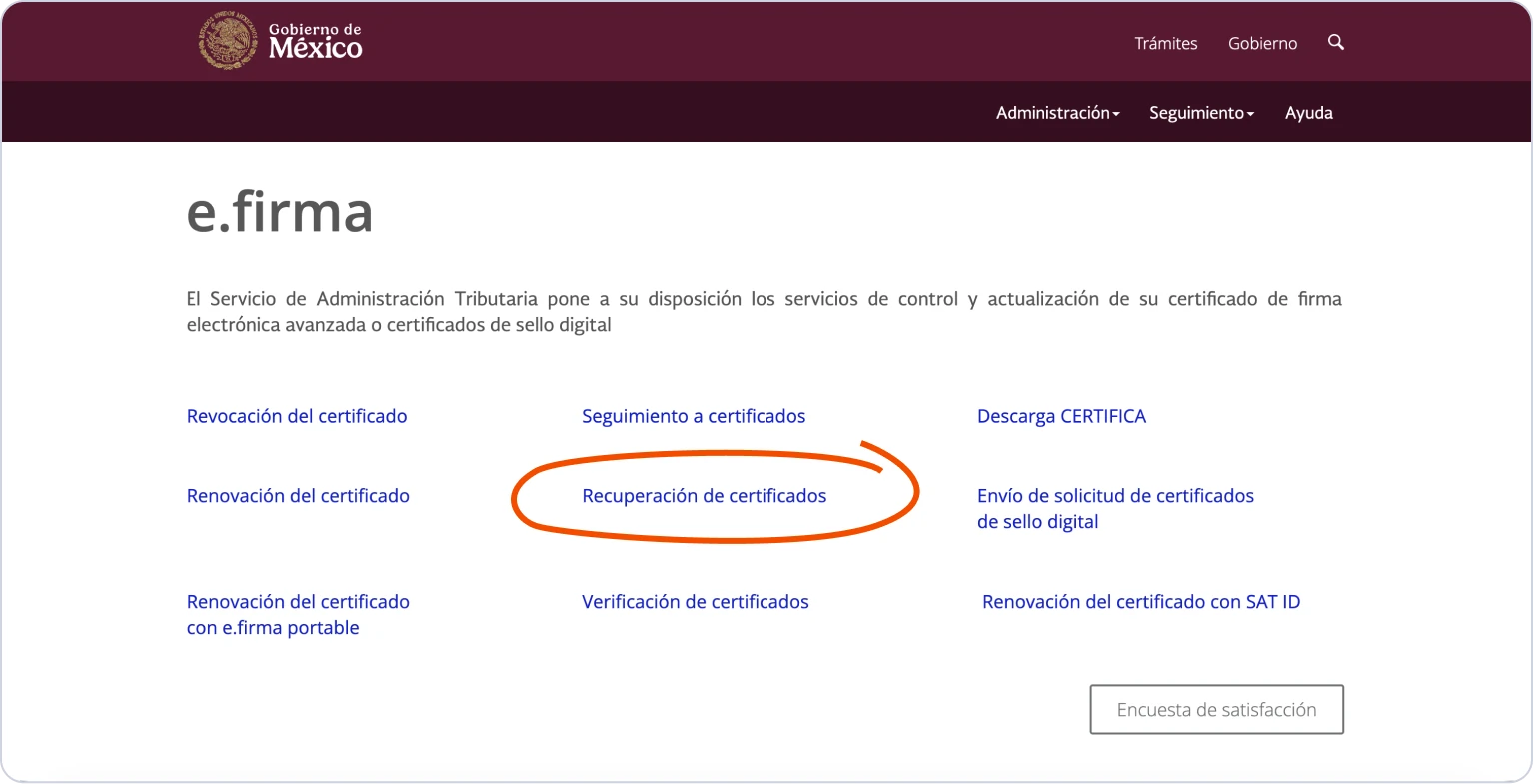 Ve a Seguimiento y selecciona Recuperación de certificados
