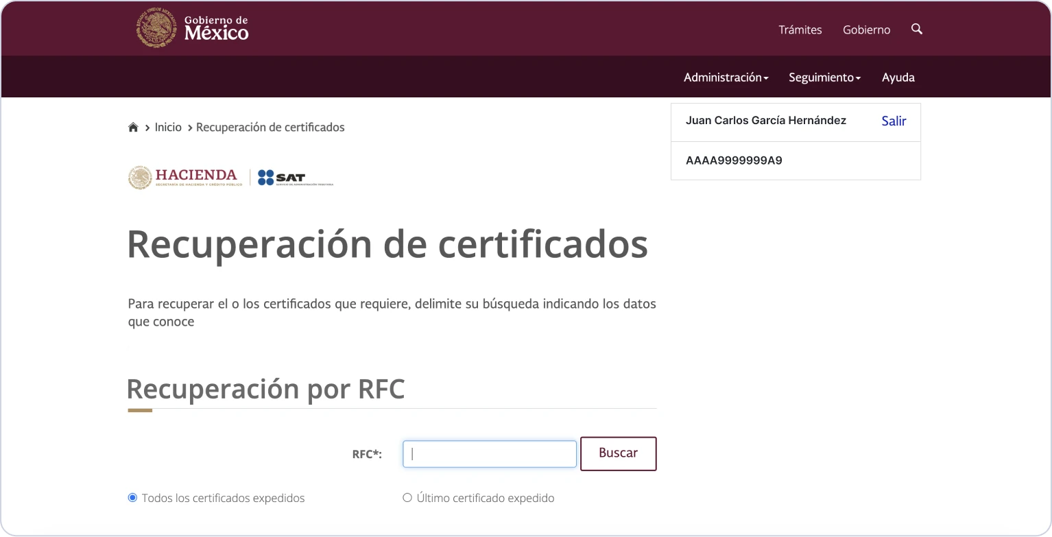 Ingresa tu RFC y da clic en Buscar