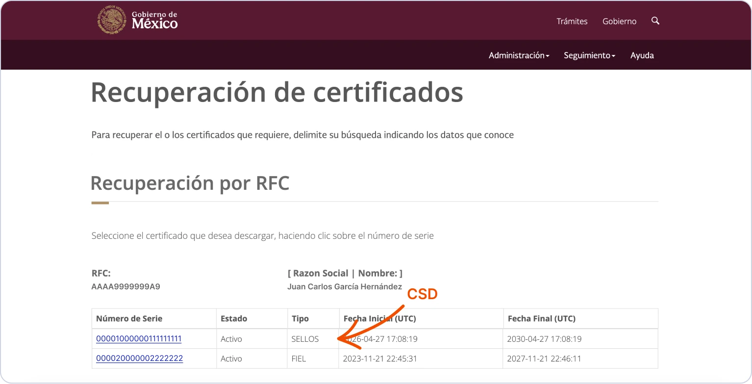 Descarga el certificado público del CSD