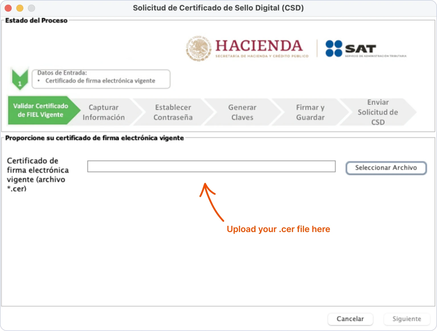 Upload e.firma files instructions