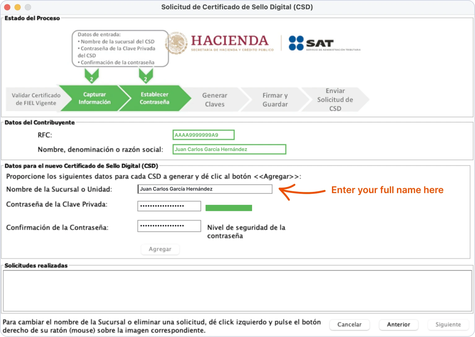 Enter CSD details instructions