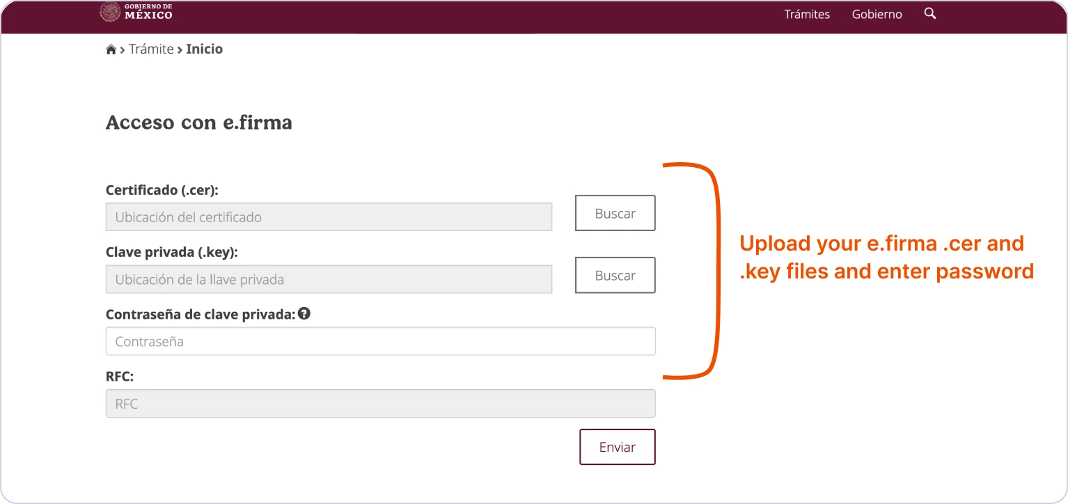 Log in to CertiSAT Web using e.firma